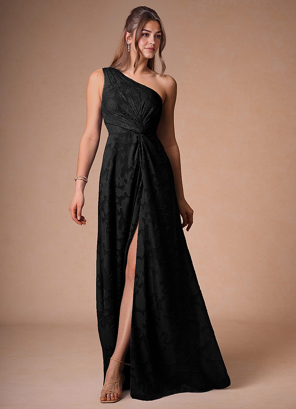 Hermosa Black A-Line One Shoulder Stretch Satin Dress image1