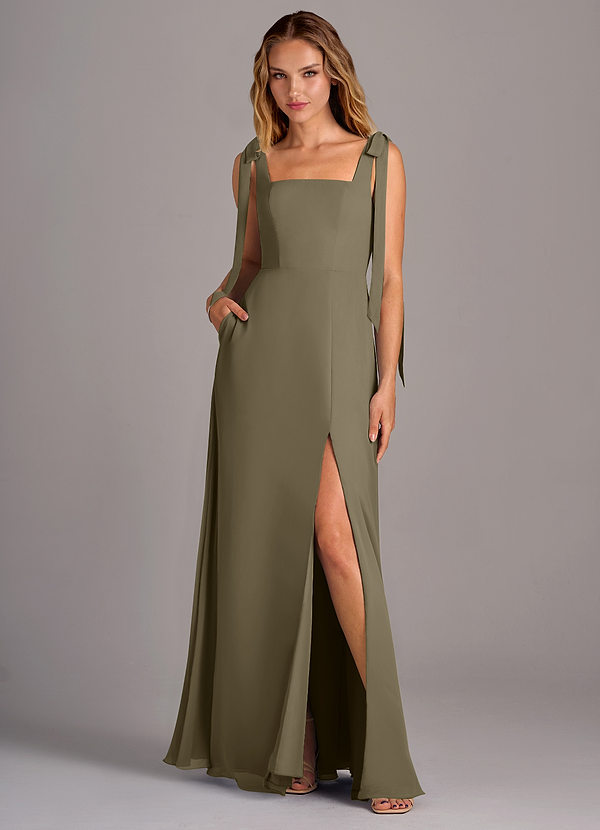 Azazie Debra Bridesmaid Dresses Willow Green A-Line with Pockets Chiffon Convertible Dress image1