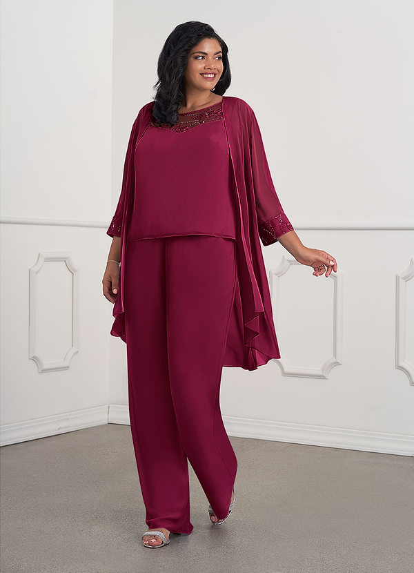 Azazie Maura Robes de mère de la mariée Robe Combinaison/Tailleur Pantalon en Mousseline de soie Sequins Bourgogne image1