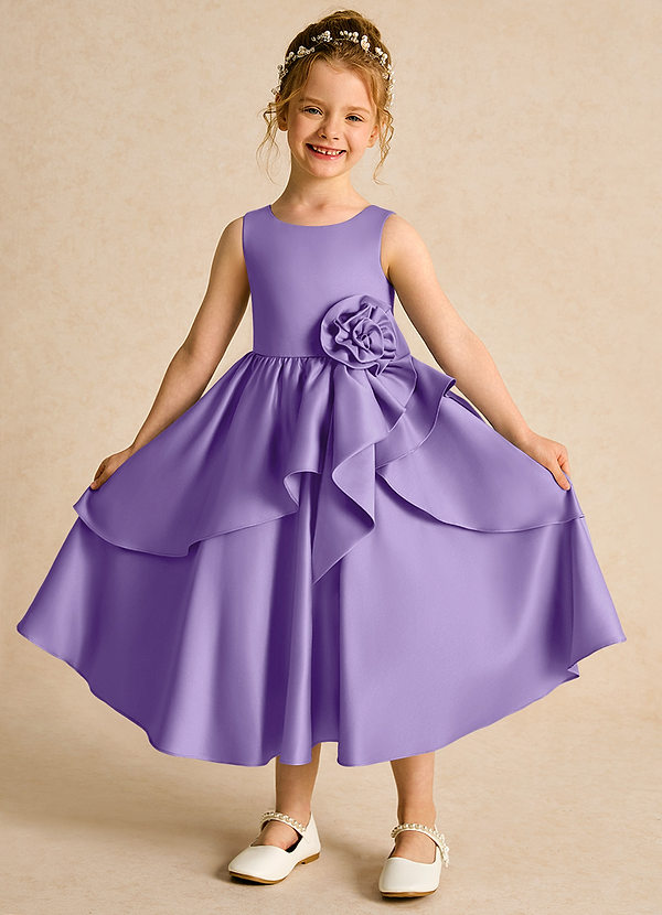Azazie Hermia Flower Girl Dresses Tahiti A-Line Sleeveless Matte Satin Dress image1