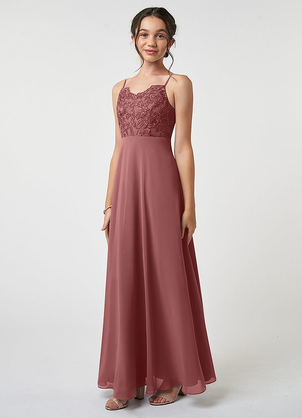 Azazie Sonya Junior Amethyst A-Line Lace Chiffon Dress image1