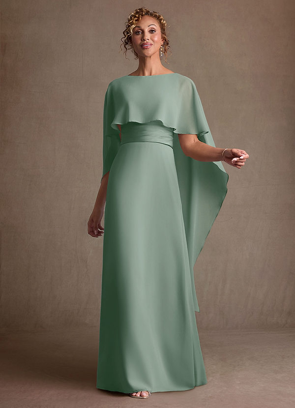 Azazie Marilla Robe Mère de la Mariée & du Marié Robe Trapèze en Mousseline de soie Plissée Sauge D'argent image1