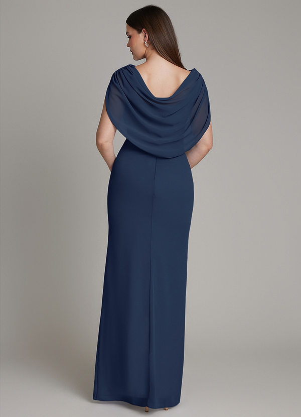 Azazie Hadley Robes Demoiselle d'honneur Robe Sirène en Mousseline de soie Plissée Bleu Marine Foncé image1