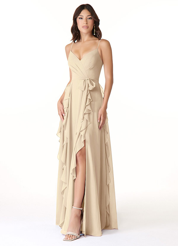 Azazie Peyton Brautjungfernkleider A-Linie Gestreift Chiffon Kleid Champagner image1