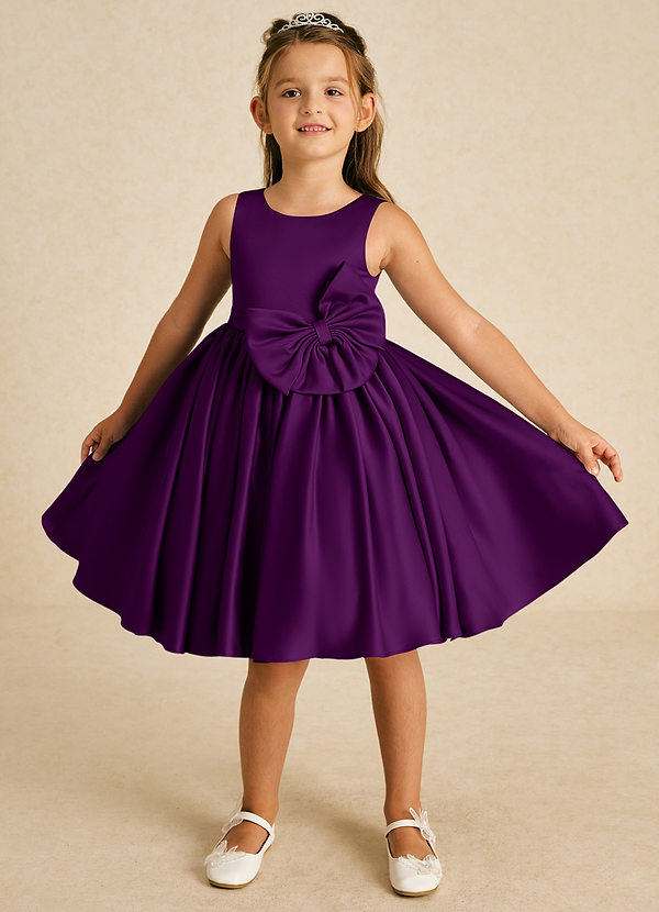Azazie Apple Flower Girl Dresses Grape A-Line Bow Matte Satin Dress image1