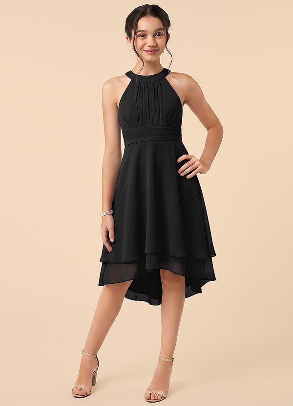 Azazie Linna Junior Vestido Negro de Gasa de Corte en A con Plisado image1