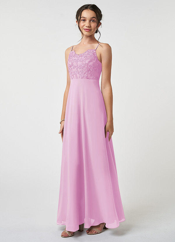 Azazie Sonya Junior Candy Pink A-Line Lace Chiffon Dress image1