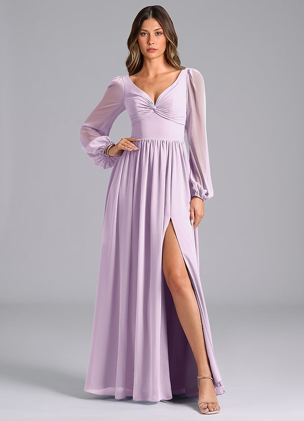 Azazie Teri Bridesmaid Dresses Frosted Lilac A-Line Long Sleeve Chiffon Dress image1