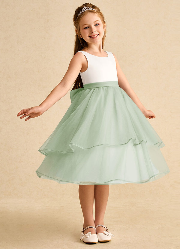 Azazie Rene Vestidos de Niña de Flores Vestido de Marfil Salvia Polvorienta de Tul de Corte En A con Lazo image1