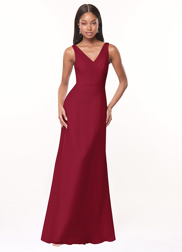 Azazie Nala Bridesmaid Dresses Burgundy A-Line Pleated Chiffon Dress image1