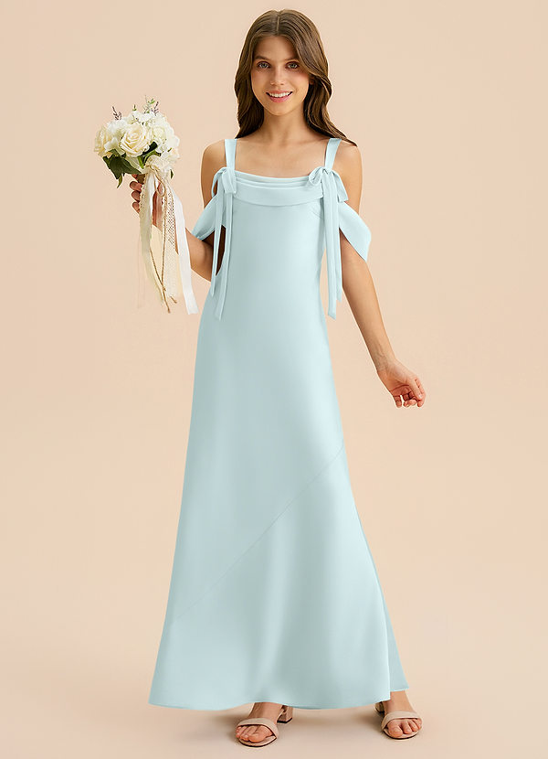 Azazie Bellalina Junior Sea Glass Mermaid Pleated Stretch Satin Dress image1