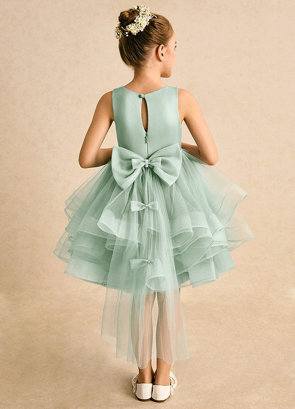 Azazie Tinie Blumenkinder Kleider Ballkleid Schleifen Tüll Kleid Agave image1