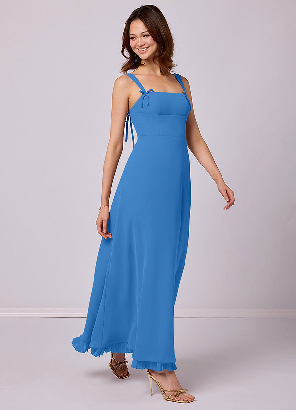 Barbie ♥ Azazie Brudtärneklänningar Klänning av A-Linje i Chiffong Plisserad Blåskrika image1