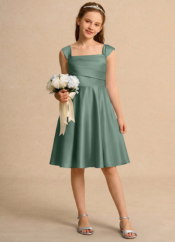 Azazie Budle Girls Formal Flower Girl Dresses Eucalyptus A-Line Pleated Matte Satin Dress image1