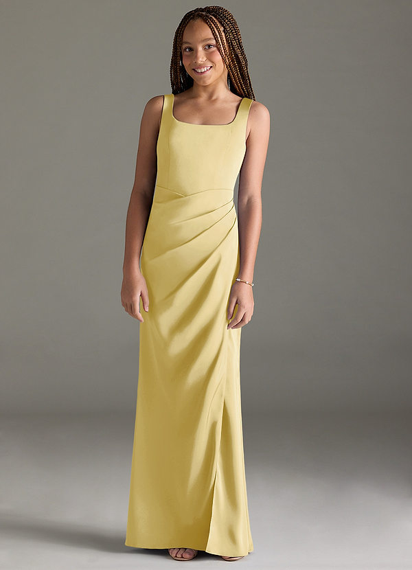 Azazie Mero Junior Lemon Sorbet Mermaid Pleated Stretch Satin Dress image1
