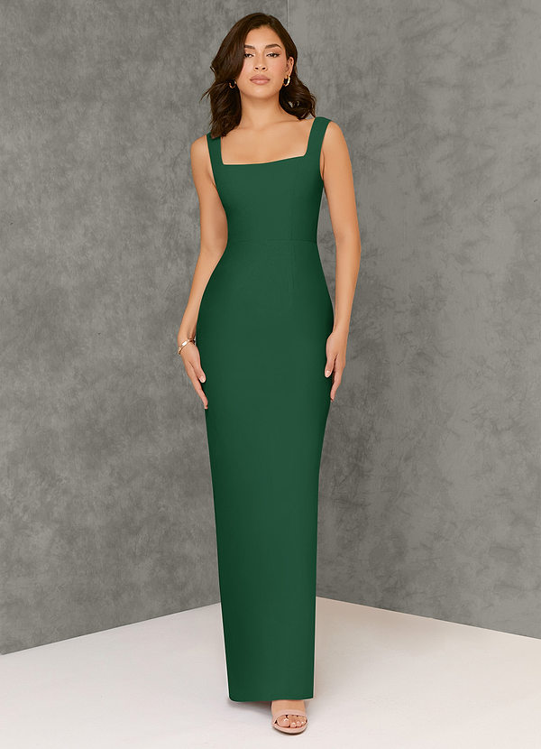 Azazie Flori Bridesmaid Dresses Dark Green Sheath Square Neckline Chiffon Dress image1