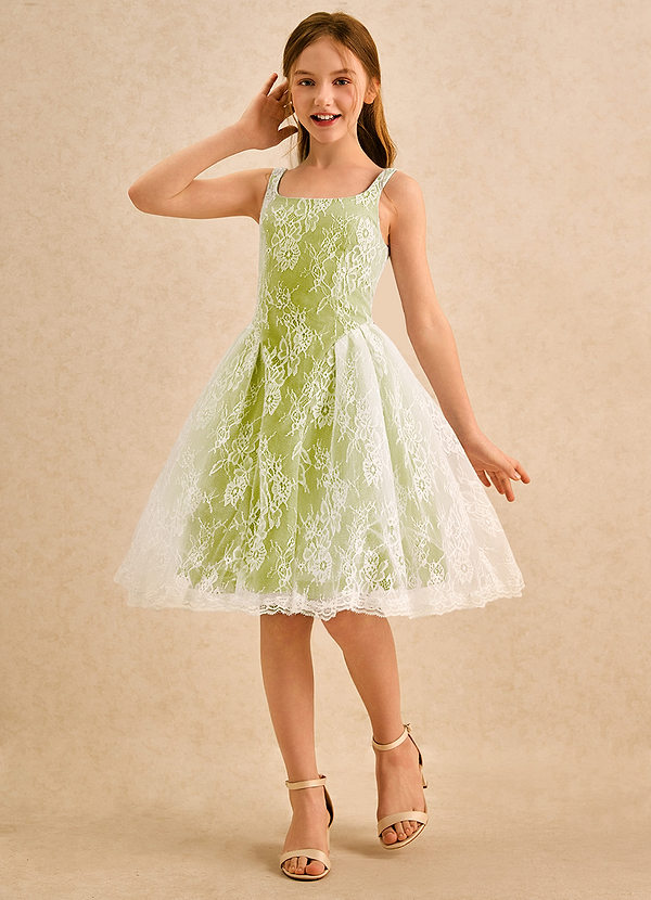Azazie Cubbie Girls Formal Blumenkinder Kleider A-Linie Spitze Kleid Zitronengras image1