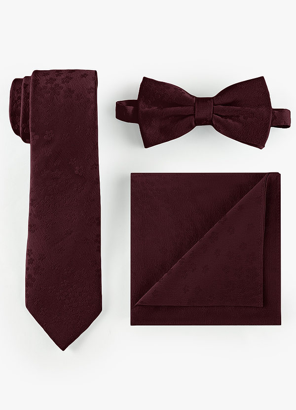 front Conjunto de corbata fina, pajarita y pañuelo de bolsillo en jacquard