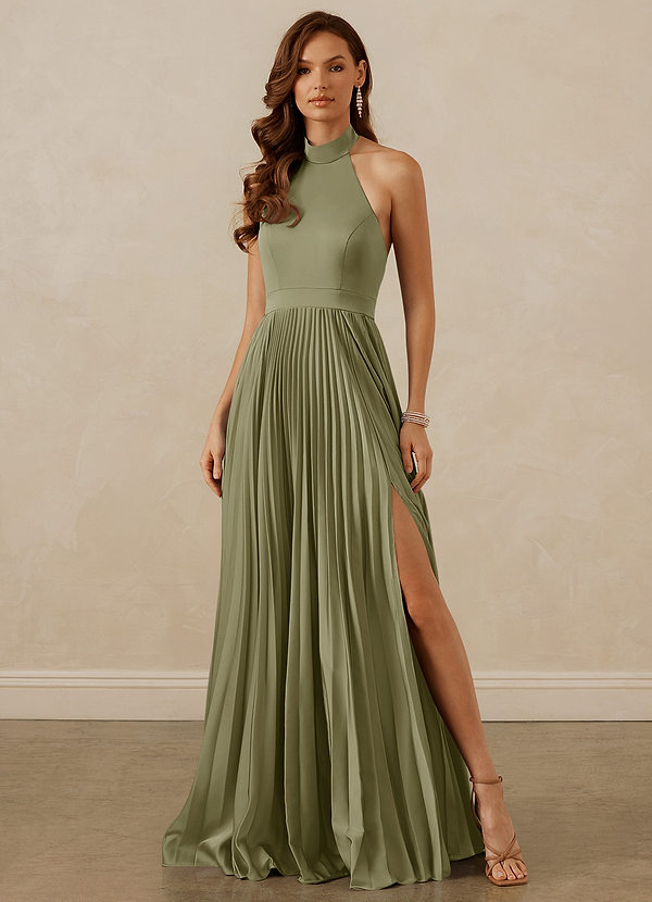 Christian Siriano Bridal for Azazie 1007 Brautjungfernkleider A-Linie Plissee Stretch-Satin Kleid Pistazie image1