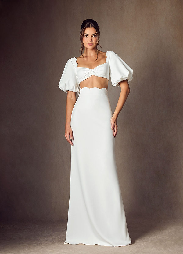 Azazie Karlee Wedding Dresses Diamond White Sheath Sweetheart Neckline Stretch Crepe Dress image1