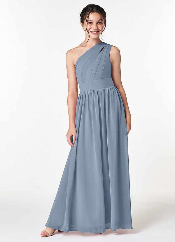 Azazie Molly Junior Dusty Blue A-Line Pleated Chiffon Dress image1