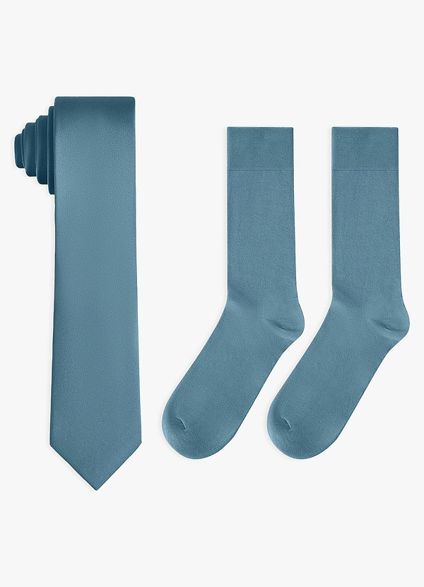 front Conjunto de corbata fina de satén elástico y calcetines de algodón a juego