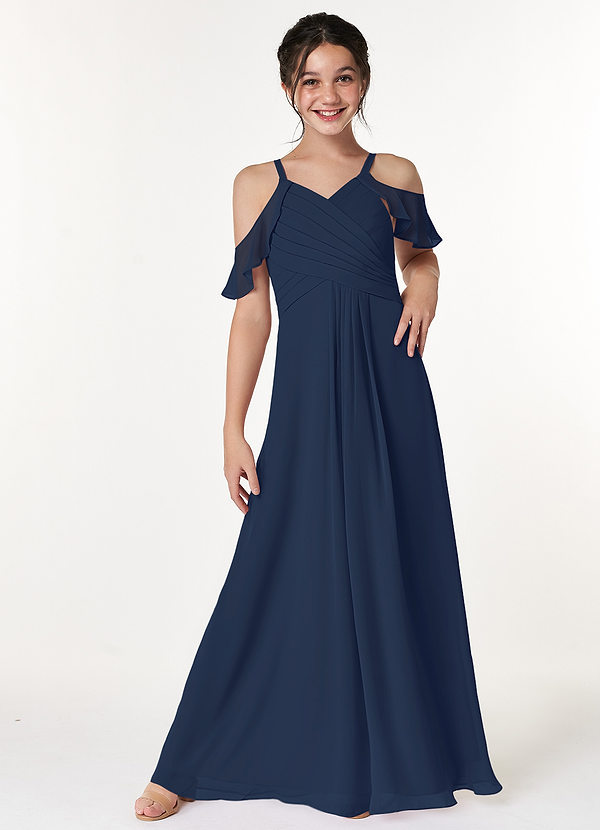 Azazie Dakota Junior Vestido de Azul Marino Oscuro de Gasa de Corte en A con Vestidos sin tirantes image1