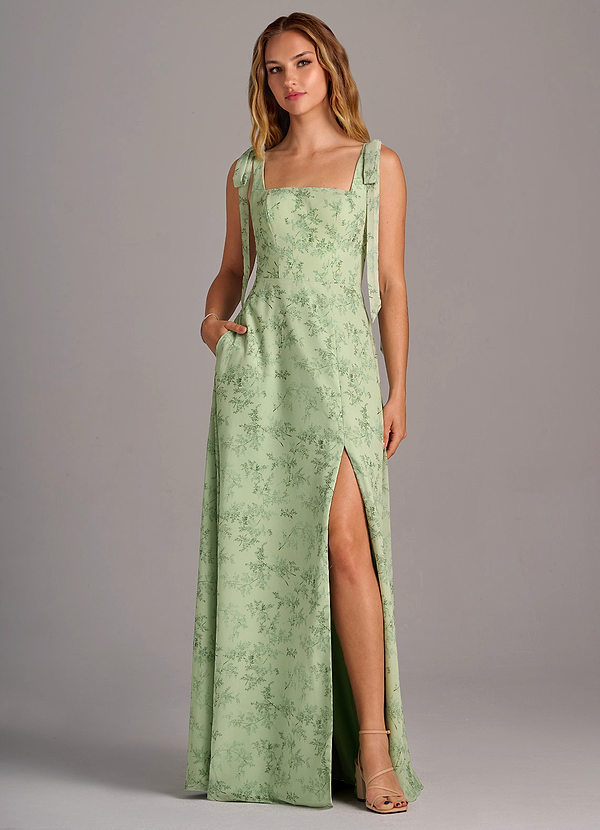 Azazie Debra Bridesmaid Dresses Green Fern Floral A-Line with Pockets Chiffon Convertible Dress image1