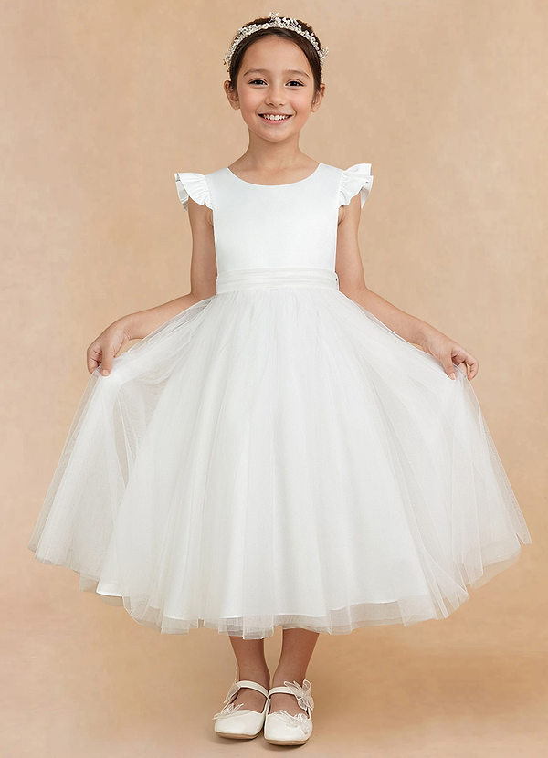 Azazie Hemi Flower Girl Dresses Ivory A-Line Bow Tulle Dress image1