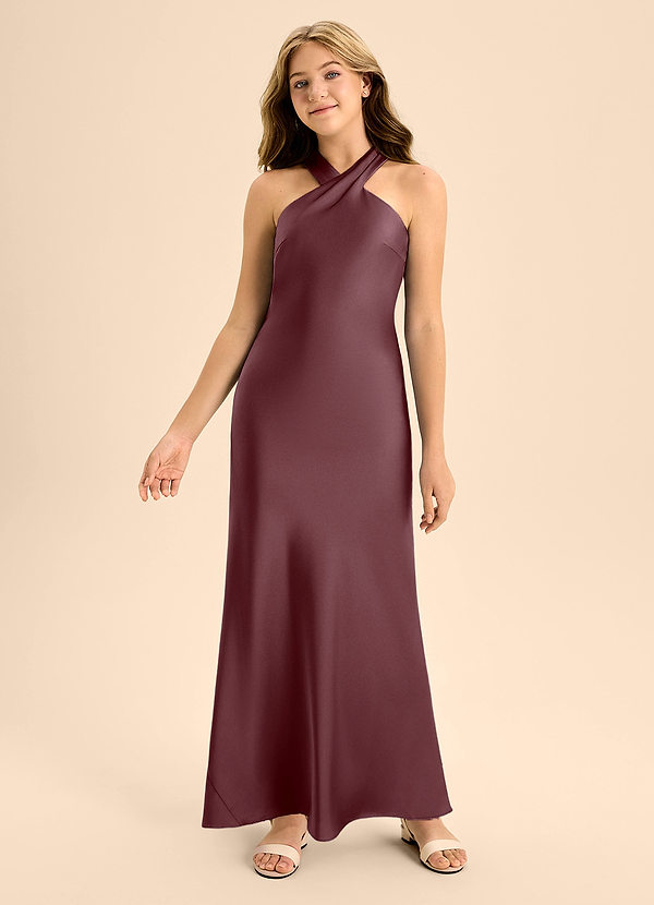 Azazie Doretta Junior Vestido de Sangrado de Satén Elástico de Corte En A con Plisado image1