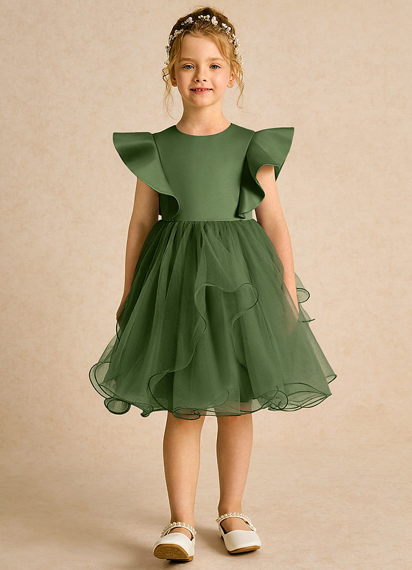 Azazie Chirp Robes de Fillette d'Honneur Robe Princesse en Tulle Olive image1