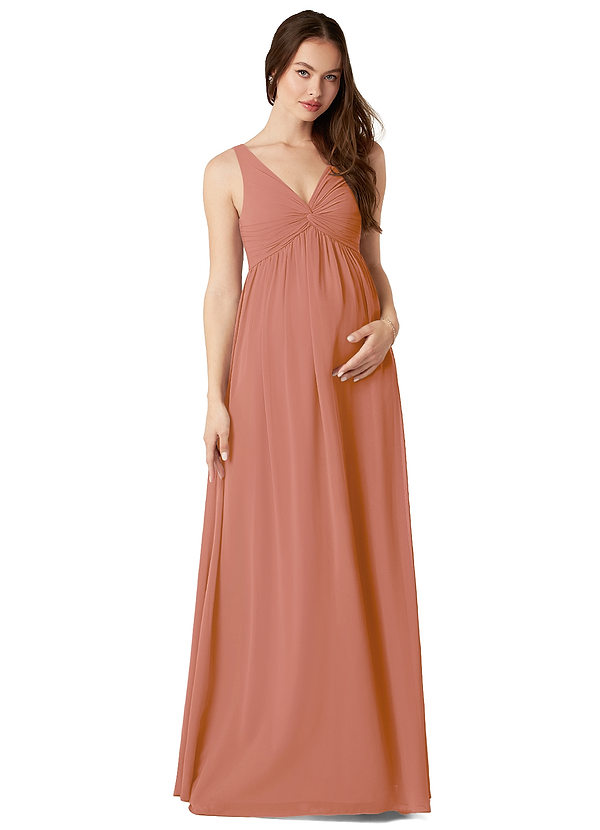 Azazie Yetta Maternity Bridesmaid Dresses A-Line V-Neck Gathered Chiffon Floor-Length Dress image1