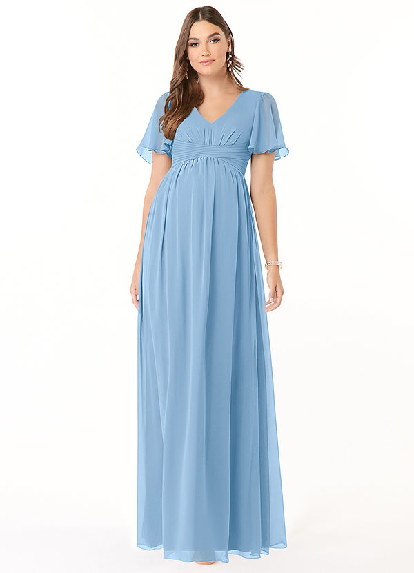 Azazie Verna Äitiysmorsiusneitojen mekot A-linja V-kaula rypytetty Sifonki Lattian pituus Pukeutua image1