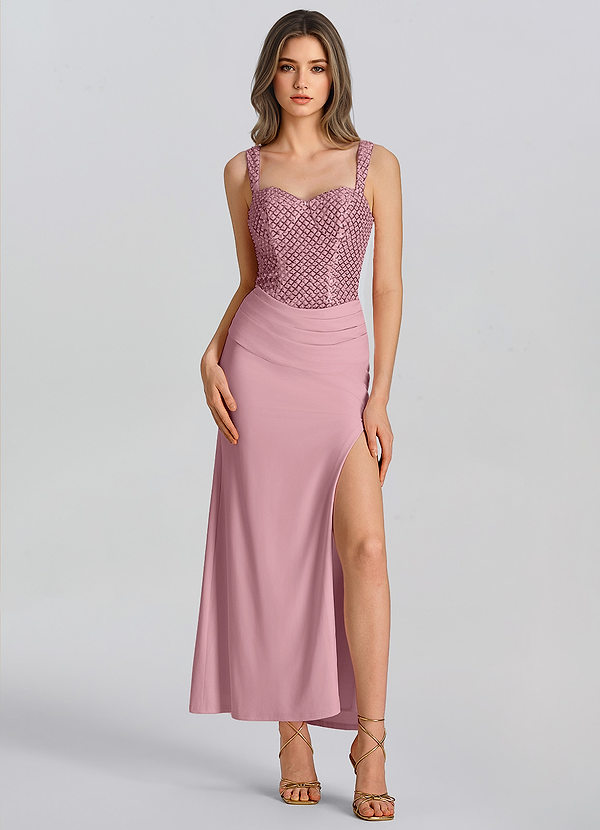 Ainrose Blasses Pink Maxikleid mit perlenbesetztem Oberteil und seitlichem Schlitz image1