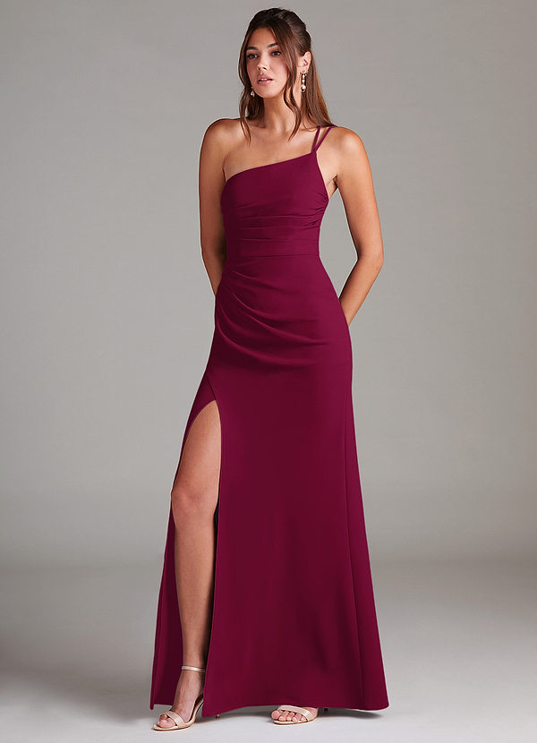 Azazie Eren Bruidsmeisjes Jurken Jurk van Stretch crêpe met Kolom One-Shoulder Bourgondië image1