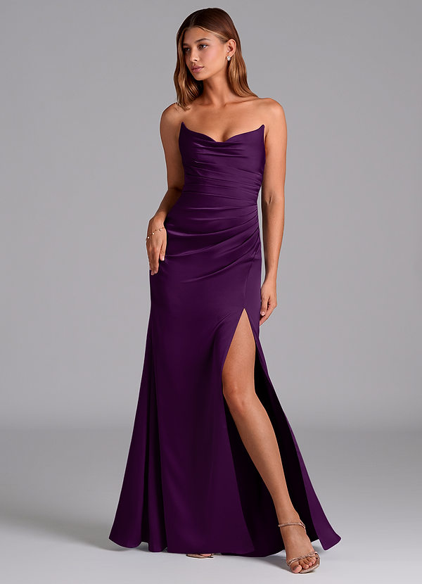 Azazie Claudelle Suknie dla druhen Syrena Bez ramiączek Satyna elastyczna Do ziemi Sukienka image1