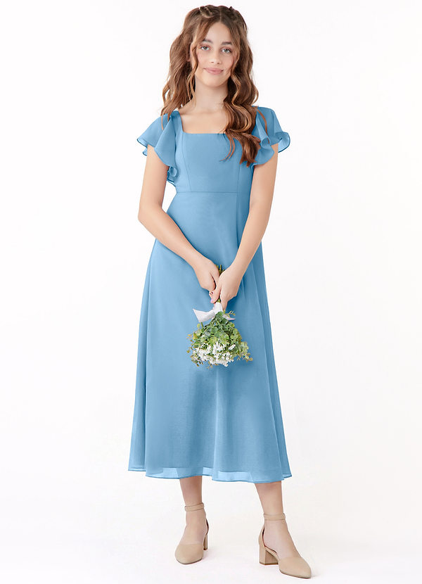 Azazie Bondi Junior Klä av A-Line i Chiffong Rynkad image1