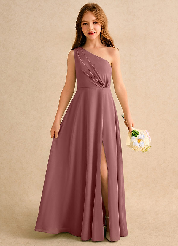 Azazie Puddles Girls Formal Klänningar för brudeflicka Klä A-Line i Chiffong Ena axeln image1