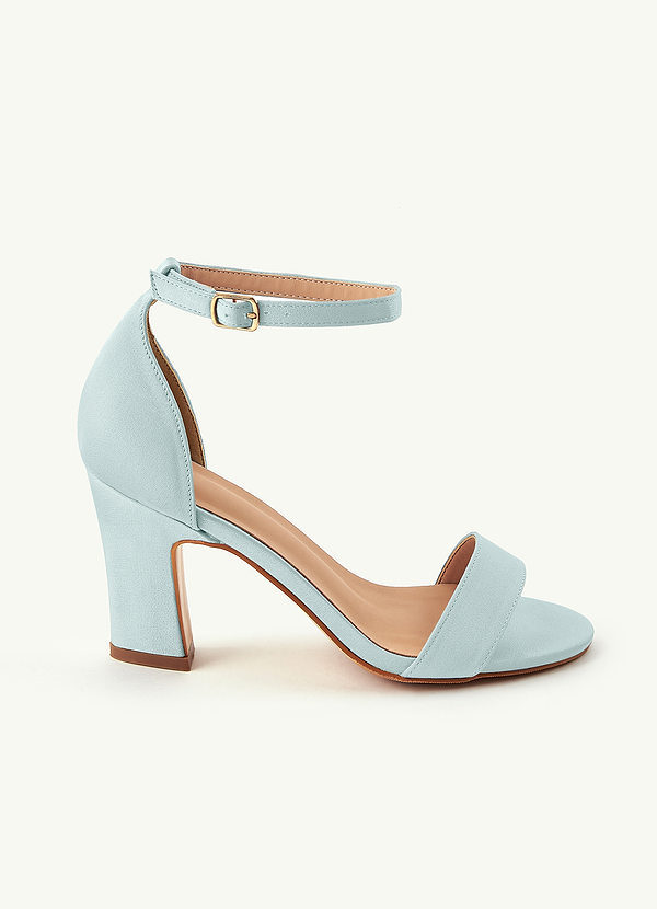 front Matching Color Stretch Satin One Strap Buckle Chunky Heel Sandals