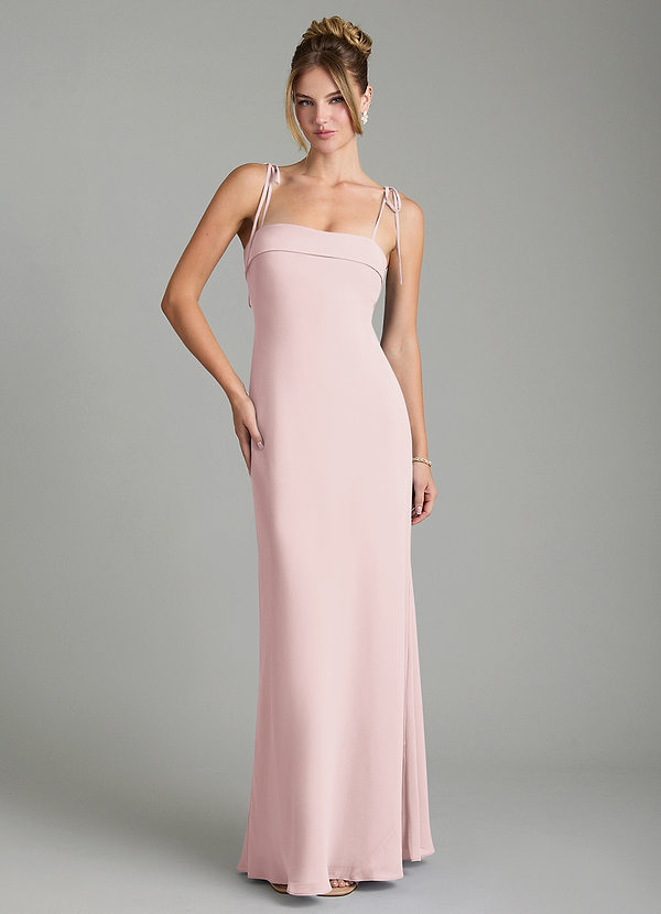 Azazie Ellia Bridesmaid Dresses Blushing Pink Sheath Bow Chiffon Dress image1