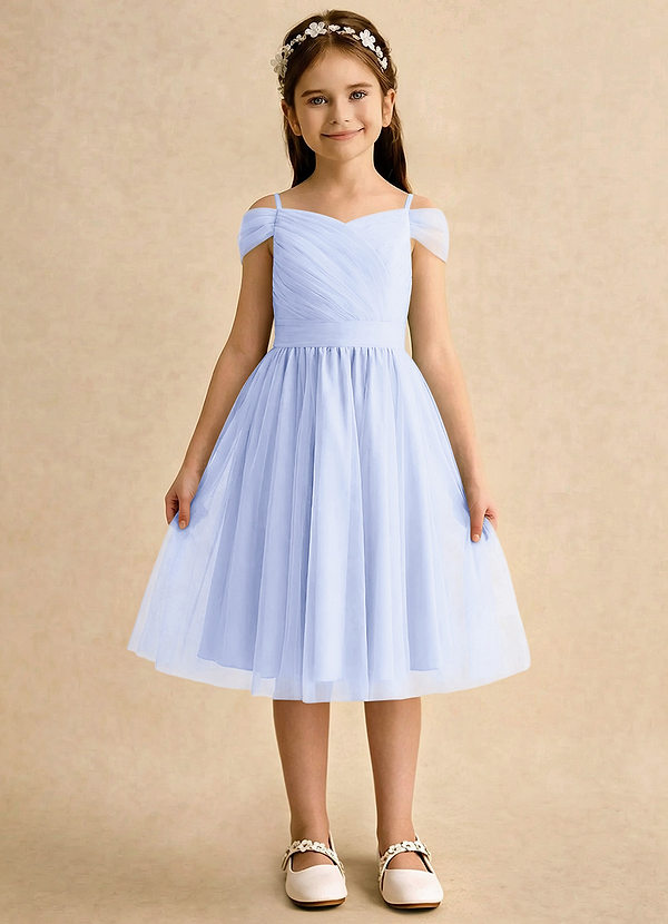 Azazie Lila Girls Formal Robes de Fillette d'Honneur Robe Trapèze en Tulle Épaule décolletée Lavande image1