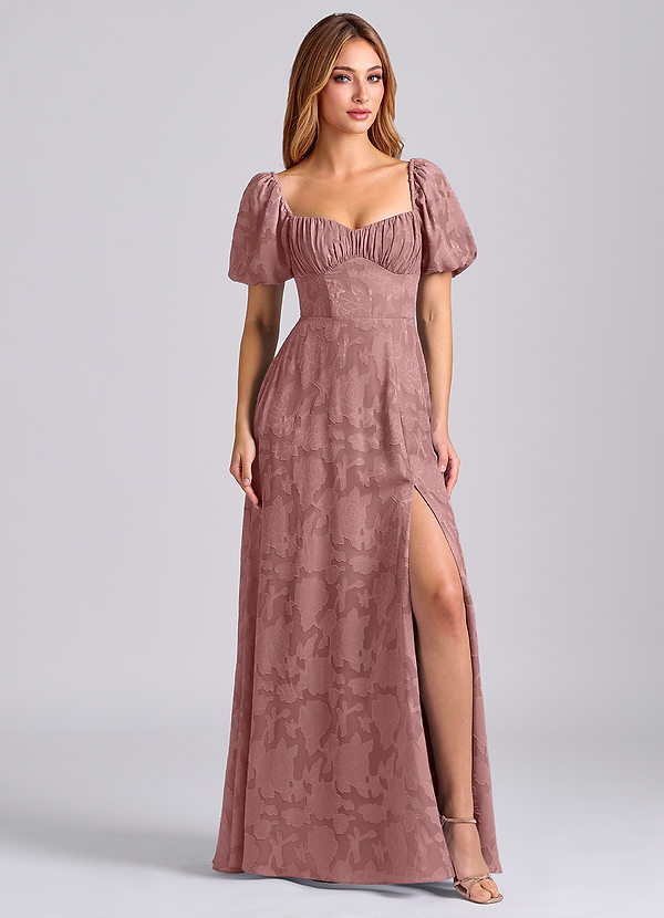 Azazie Mirian Suknie dla druhen Linia A Dekolt w kształcie serca Kwiatowe wypalenie Do ziemi Sukienka image1