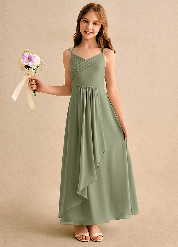 Azazie Zaida Girls Formal Sukienki dla dziewczynek sypiących kwiaty Linia A Pofałdowany Szyfon Długość kostki Sukienka image1