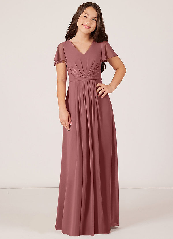 Azazie Peony Junior Amethyst A-Line Pleated Chiffon Dress image1