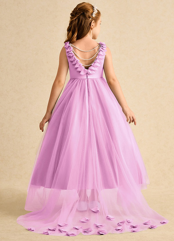 Azazie Lorita Robes de Fillette d'Honneur Robe Trapèze en Tulle Perlé Rose Bonbon image1