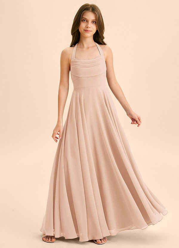 Azazie Kady Junior A-Linie Herzausschnitt Chiffon Kleid Englisches Rosa image1