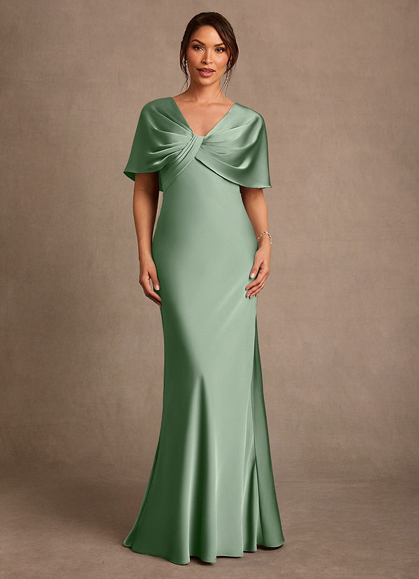 Azazie Dosia Moeder van de Bruid Jurken Kolom Jurk van Stretch Satijn Geplooid Matcha image1