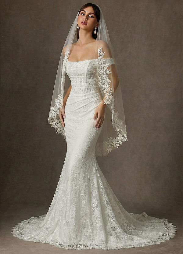 front Grace Floral Lace Fingertip Veil