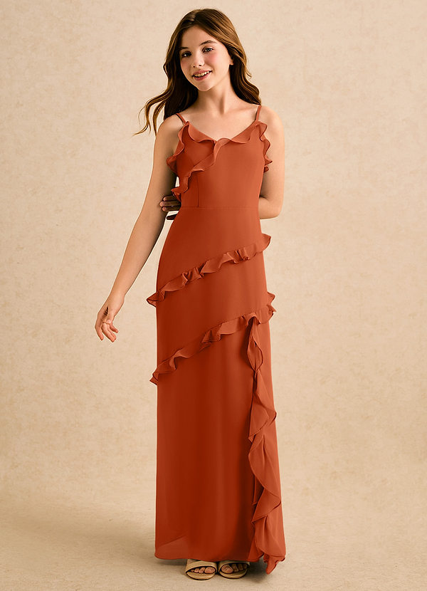 Azazie Lola Girls Formal Sukienki dla dziewczynek sypiących kwiaty Linia A Marszczony Szyfon Długość podłogi Sukienka image1