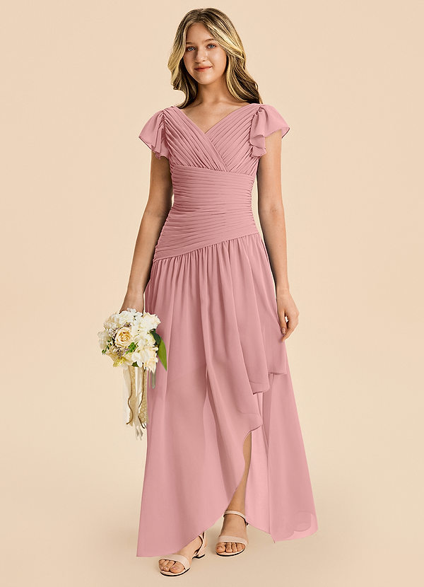 Azazie Pia Junior Dusty Rose A-Line Pleated Chiffon Dress image1